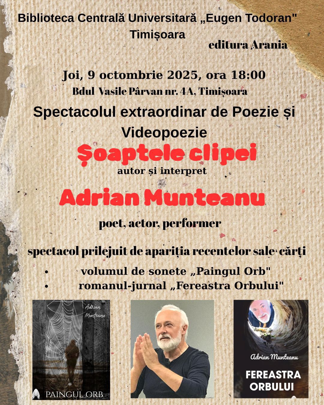 Joi, 9 octombrie 2025 – Spectacol extraordinar de Poezie și Videopoezie